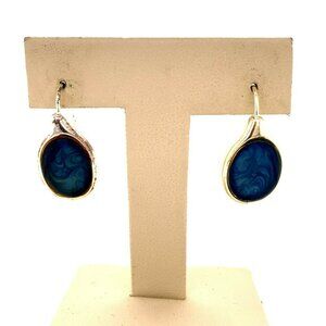 Artisan Sterling Silver & Blue Swirl Resin Pierced Hook Back Dangle Earrings! 28